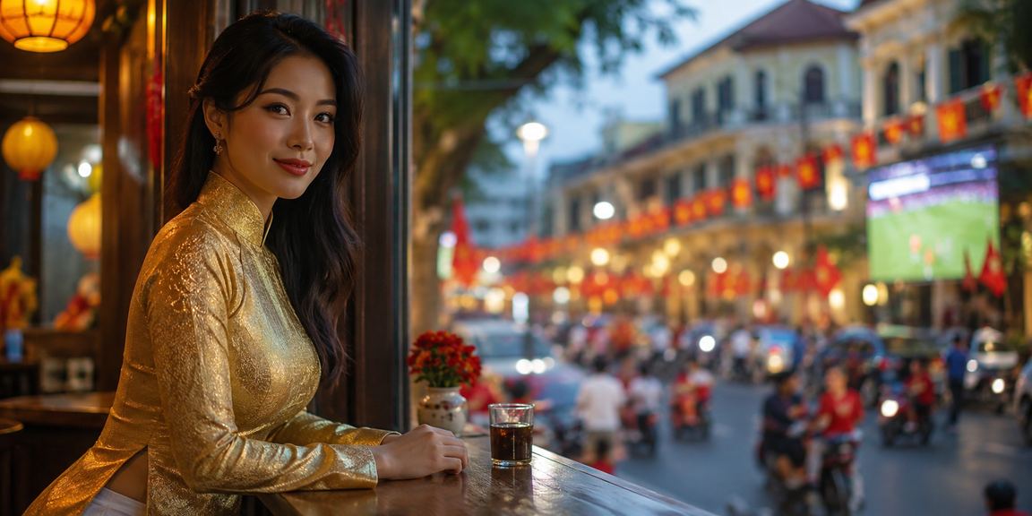 Người chơi cá cược bóng đá tại Hà Nội trong bộ áo dài truyền thống